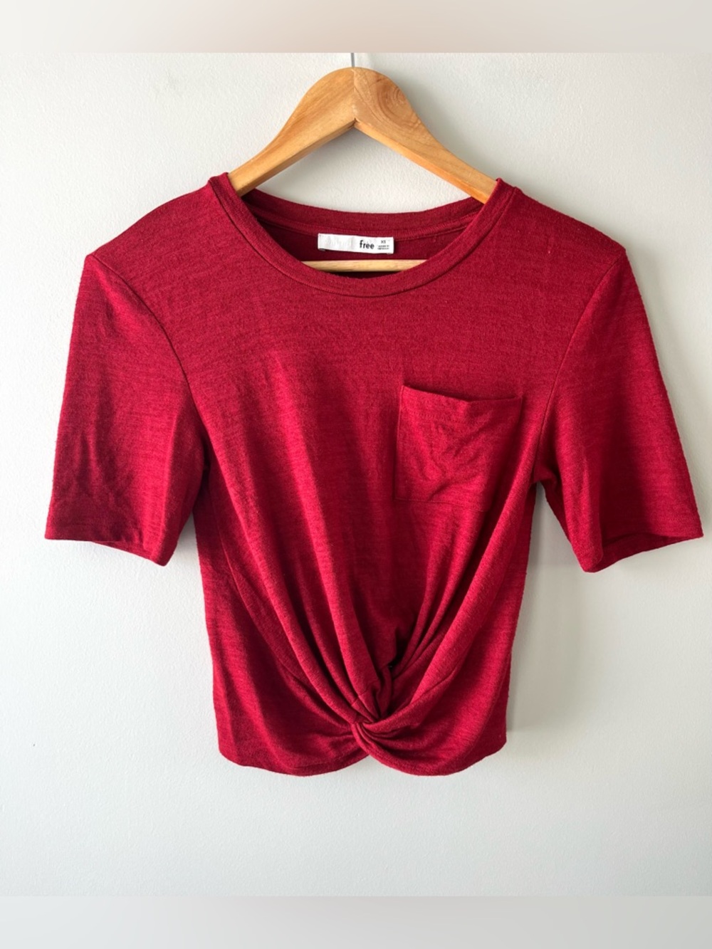 Wilfred Free Red Twist-Knot Short Sleeve Top Size XS Slightly Cropped -flirty